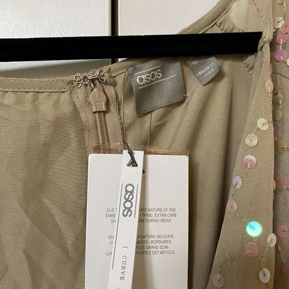 Brand New ASOS Curve beige Sequin Midi Wrap Dress, Size 22 - Picture 2 of 12